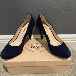 Prada Calzature Donna Camoscii stitch Royal blue heels Euro size 38 US size 8